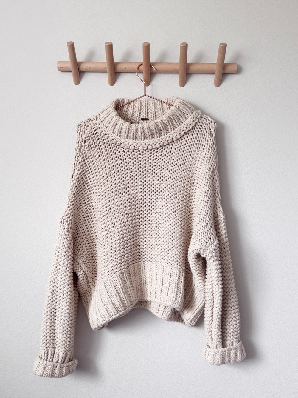 Free People My Only Sunshine Cream Chunky Turtleneck Sweater